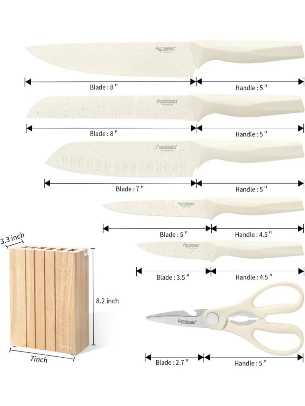 8-Piece Premium Knife Set with Block - Lightweight, Strong, Ergonomic